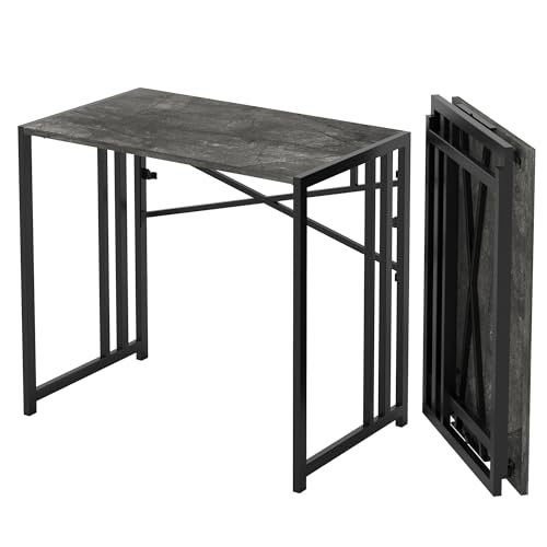 Lutown-Teen Narrow Folding Computer Desk 35 inch, Grey | Writing Gaming Computer Desk for Small Spaces, No Assembly Required Small Office Table - color: Grey, size: 35 Inch