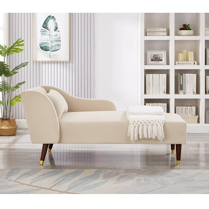 Bellemave Chaise Lounge Indoor, Velvet Upholstered Lounge Chair with Pillow, Solid Wood Legs Modern Chaise Lounge Chair for Living Room Bedroom Office (Beige) - color: Beige