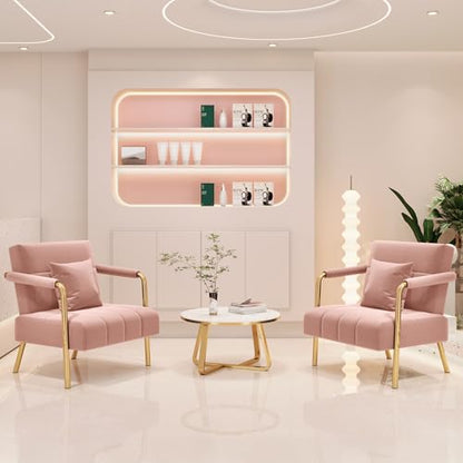 Yaheetech 30" Velvet Sofa Chair Accent Sofa with Gold Metal Leg, Pink | Velvet Small Sofa Chair Mini Couch with Gold-Tone Metal Arms and Legs for Living Room, Home Office, Bedroom - color: Pink, size: 30" W