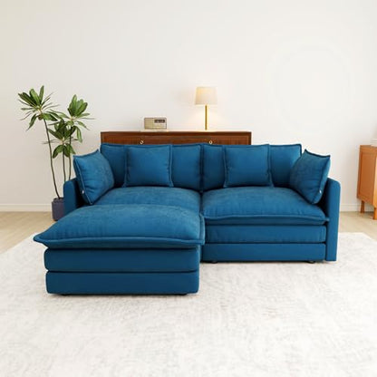 76.7” Oversized Blue Loveseat Sofa, 2 Seater Large Sectional Couches for Living Room, Chenille Fabric Modular Sectional Sofa with 1 Ottoman, Deep Seat Home Sofas Set, Love Seat Couches - color: Blue, size: 2 Seater + 1 Ottoman