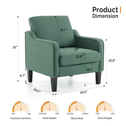 VINGLI Accent Chair for Living Room Chairs Dark Green Reading Chair for Bedroom Scooped Arm Chair Mid Century Modern Accent Chairs Upholstered Comfy Chair for Apartment, Waiting Room - color: Dark Green