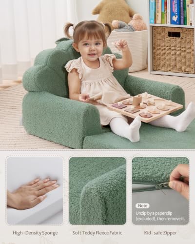 Blissful Diary Kids Couch, 2-in-1 Soft Kids Sofa, Kids Sofa Chair, Comfy Kids Furniture for Playroom, Reading & Play, Shell Green - color: Shell Green