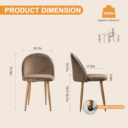 Lightdot Dining Chairs Set of 2, Brown Velvet Upholstered Dining Chairs with Solid Wood Legs, Mid-Century Modern Accent Chair for Kitchen Living Room Bedroom, Assembly Guide Included, 300lbs Capacity - color: Brown