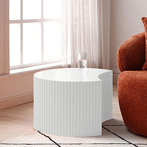 Nesting Coffee Table Set of 2, Modern Round Coffee Table End Table Set for Living Room, Wood Circle Drum Side Table,White - color: White