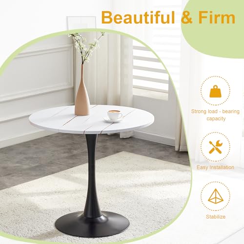 31.5" Round Dining Table, Mid-Century Modern Tulip Table with Thickened Tabletop & Metal Pedestal, Circle Bistro Table for Kitchen, Small Places, Apartments, Cafe - color: White, size: 31.5" dining table