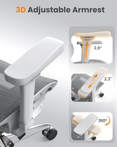 naspaluro Ergonomic Office Chair Lumbar Support High Back 350lbs Capacity | Adjustable Height Breathable Mesh Swivel Desk Chair with 3D Armrest Headrest, Footrest, PU Wheels, Comfy Computer Chair Grey - color: Grey