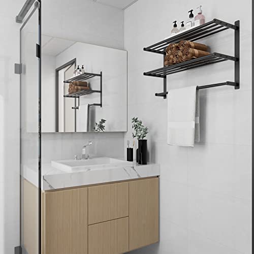 Bethom Bathroom Towel Rack with Bars, 24 Inch Towel Shelf, Brushed Nickel | 3-Tier Hotel Towel Racks for Bathroom Wall Mounted, Bath Towels Storage, Stainless Steel - color: Matte Black, size: 24IN (1 Bar)