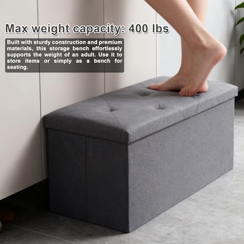 43 inch Storage Ottoman Bench, Folding Storage Bench Ottoman, for Bedroom, Living Room, and Utility Room, Grey (43.3'' W) - size: 15"D x 43.3"W x 15"H
