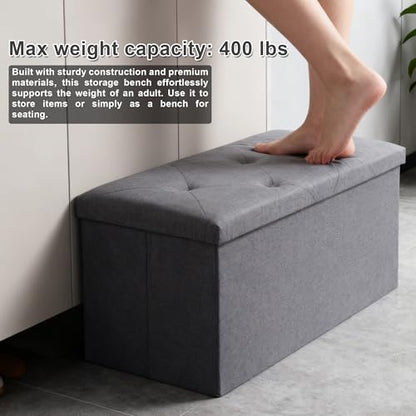 43 inch Storage Ottoman Bench, Folding Storage Bench Ottoman, for Bedroom, Living Room, and Utility Room, Grey (43.3'' W) - size: 15"D x 43.3"W x 15"H