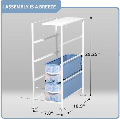 Sorbus Kids Narrow Dresser with 4 Drawers - Vertical Slim Storage Chest of Drawers with Steel Frame, Wood Top & Easy Pull Fabric Bins for Small Spaces, Closets, Bedroom, Bathroom & Laundry - color: Pastel Tie-dye, style: 4 Drawer