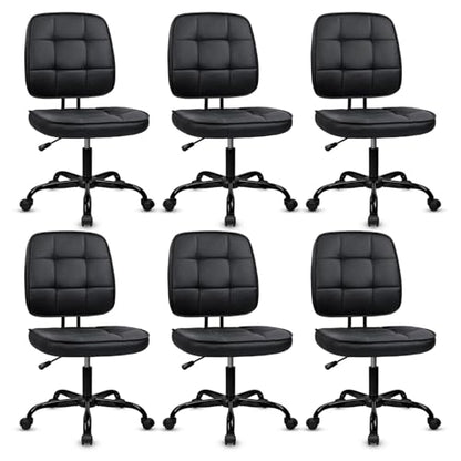 CLATINA Armless Home Office Chair with Lumbar Support and Wheels, Small PU Leather Ergonomic Low Back Desk Chairs No Arms, Adjustable Height 360° Swivel Rolling Computer Task Chair, Black, 6 Pack - color: Black-heibao, size: 6 Pack
