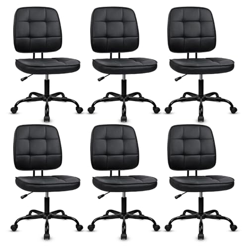 CLATINA Armless Home Office Chair with Lumbar Support and Wheels, Small PU Leather Ergonomic Low Back Desk Chairs No Arms, Adjustable Height 360° Swivel Rolling Computer Task Chair, Black, 6 Pack - color: Black-heibao, size: 6 Pack