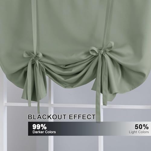 H.VERSAILTEX Blackout Tie Up Curtain Thermal Insulated Window Shade Light Blocking Balloon Roman Shade Bathroom Adjustable Rod Pocket Panel for Small Window,42" Wide by 63" Long,Cyan - color: Cyan