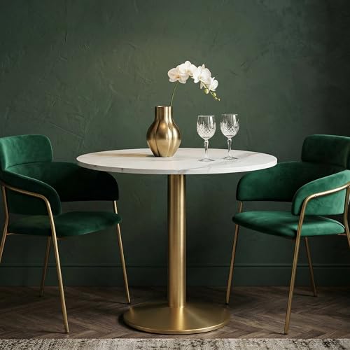 30 Inch Round Dining Table, Modern Tulip Bistro Table with White Faux Marble Top and Weighted Gold Pedestal Base, Small Kitchen Table for 2-4 People, Mid Century Style for Dining Room, Cafe, Office - color: White