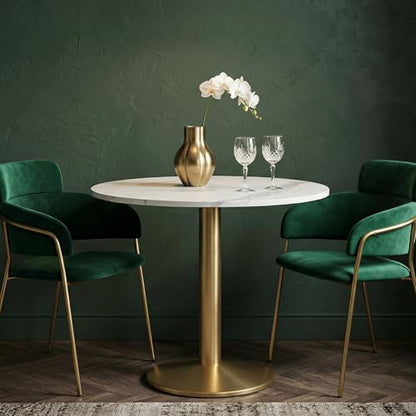 30 Inch Round Dining Table, Modern Tulip Bistro Table with White Faux Marble Top and Weighted Gold Pedestal Base, Small Kitchen Table for 2-4 People, Mid Century Style for Dining Room, Cafe, Office - color: White