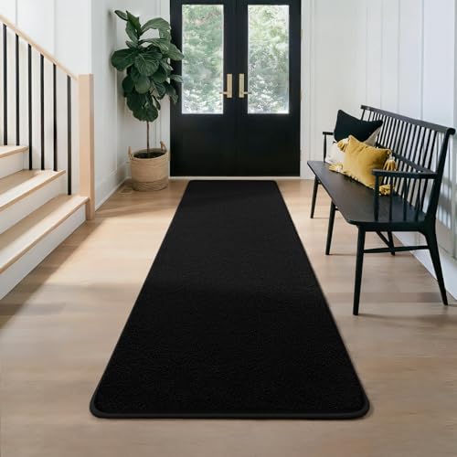 Runner Rug for Hallway, 2x8 Black Washable Non Slip Runner Rug | Memory Foam, Low Pile, Solid Minimalist, Soft Modern Indoor Carpet for Bedroom Kitchen Entrance Laundry Living Room - color: Black, size: 2' x 8' (Runner)