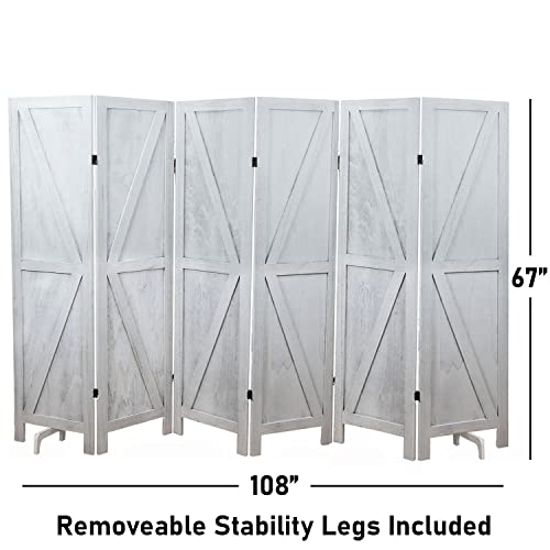 Premium Home 6-Panel Room Divider – Rustic White Barn Door, K Pattern Folding Privacy Screen, Partition Wall - color: Rustic White - K Pattern - 6 Panel