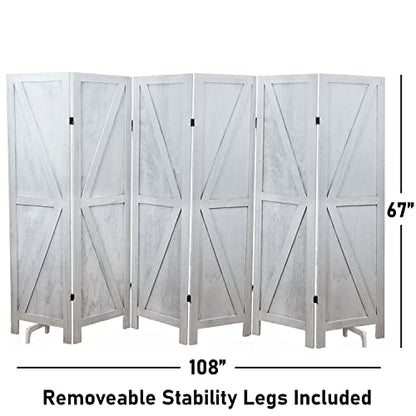 Premium Home 6-Panel Room Divider – Rustic White Barn Door, K Pattern Folding Privacy Screen, Partition Wall - color: Rustic White - K Pattern - 6 Panel