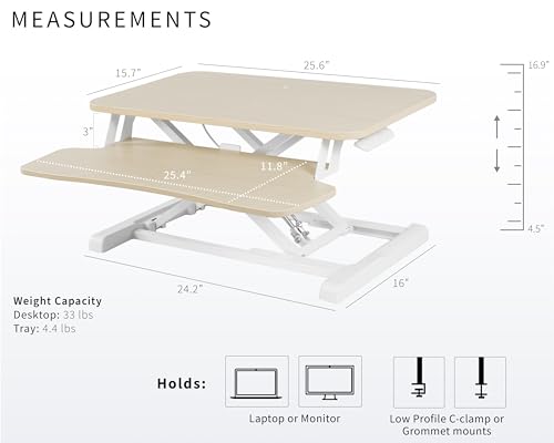 VIVO 26 inch Desk Converter, K Series, Height Adjustable Sit to Stand Riser, Dual Monitor and Laptop Workstation with Keyboard Tray, Light Wood Top, White Frame, DESK-V026KF | Height Adjustable, Stand Up Desk Riser, Wide Keyboard Tray, Dual Monitor and La