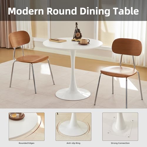 Round Dining Table, 31.5" Circle Tulip Table with Thickened Tabletop & Metal Pedestal, Mid Century Modern Bistro Table for Kitchen, Small Places, Living Room, Cafe (White) - color: Pearl White, size: 31.5"