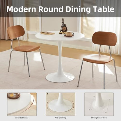 Round Dining Table, 31.5" Circle Tulip Table with Thickened Tabletop & Metal Pedestal, Mid Century Modern Bistro Table for Kitchen, Small Places, Living Room, Cafe (White) - color: Pearl White, size: 31.5"