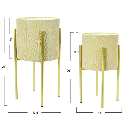 Main + Mesa Modern Boho Embossed Metal Planters with Stands, Cream and Gold, Set of 2 Sizes - color: Blush/Gold