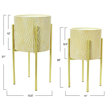 Main + Mesa Modern Boho Embossed Metal Planters with Stands, Cream and Gold, Set of 2 Sizes - color: Blush/Gold