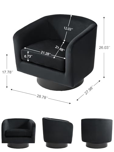 Swivel Barrel Accent Chair, Comfy Reading Armchair, Black, Set of 1 | Club Chairs for Adults, Low-Back Design, Modern Round Style, Solid Wood Frame & Metal Swivel Base, For Living Room & Bedroom - color: Black