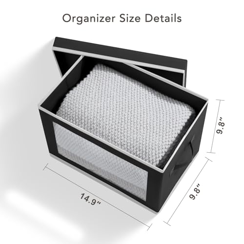 Storage Boxes with Lids - 5 Pack Foldable Clear Window Storage Bins, Large Decorative Storage Bins with Handles, Storage Containers for Clothes, Towel, Blanket, Sheet, Black - color: Black, size: L(5-Pack)
