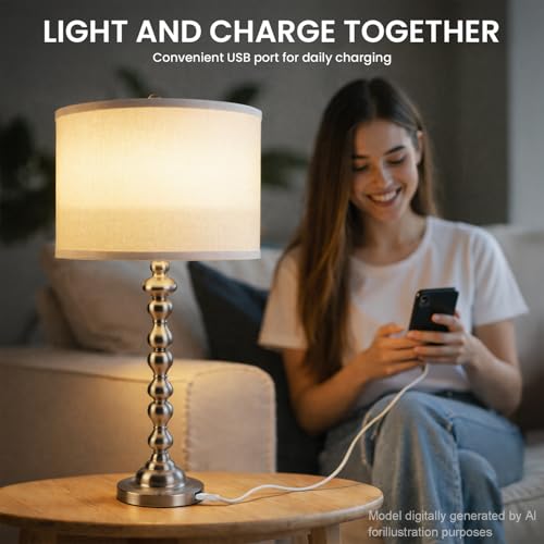 Modern Gourd Table Lamps Set of 2, Touch Control Bedside Lamp for Nightstand with USB Ports, 3-Way Dimmable Nightstand Lamps for Living Room Bedroom Table, Silver - color: Silver