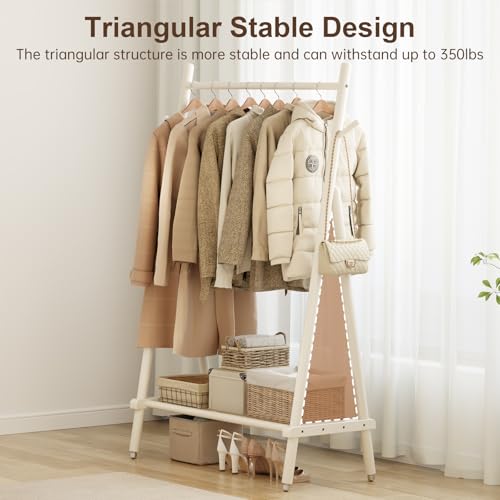 Solid Wood Clothes Rack, Clothing Rack for Hanging Clothes, Hanging Racks for Clothes with Shelves Load 350 Lbs Garment Rack (White) - color: White