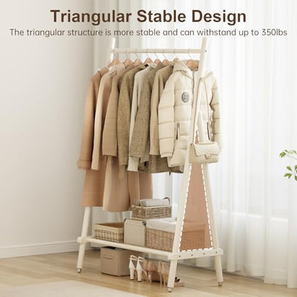 Solid Wood Clothes Rack, Clothing Rack for Hanging Clothes, Hanging Racks for Clothes with Shelves Load 350 Lbs Garment Rack (White) - color: White