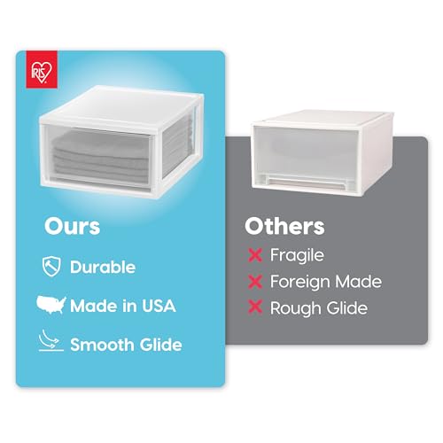 IRIS USA 2-Pack 30 Qt. Stacking Drawer Organizer with Sliding Drawer, White | Store clothing, accessories, pantry items, and household essentials around your home with organized storage solutions - size: 30 Qt., style: 2 Pack