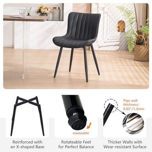 YOUNUOKE Dining Chairs Set of 2 Mid-Century Modern Kitchen Chair Black | Faux leather upholstered with Back, fits dining living waiting room guest reception. Waterproof easy to clean assemble, 300lb - color: Black