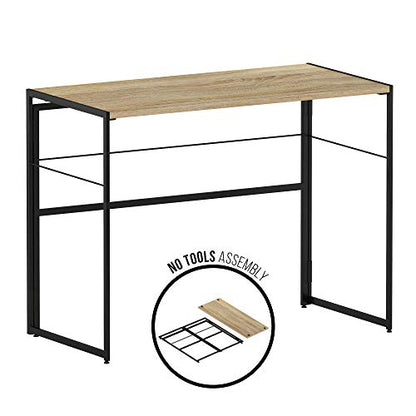 Furinno Riau No Tool/No Assembly/Folding Metal Frame Computer Desk, Sonoma Oak/Black, 39 Inch - color: Sonoma Oak/Black, size: 39 inches
