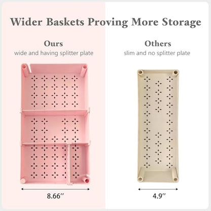 4-Tier Pink Slim Storage Cart, Narrow Laundry Cart with Wheels, Dividers, Hanging Cups, Hooks, Easy Assembly - style: 4 Tier Pink