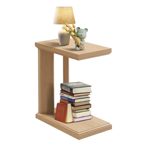 C Shaped End Table for Couch, 23.2'' High Small Side Table 2-Tier C Shaped Sofa Table for Small Narrow Spaces, Modern Nightstand for Bedroom, Living Room, Apartment, Home Office, Oak - size: 1 Pack