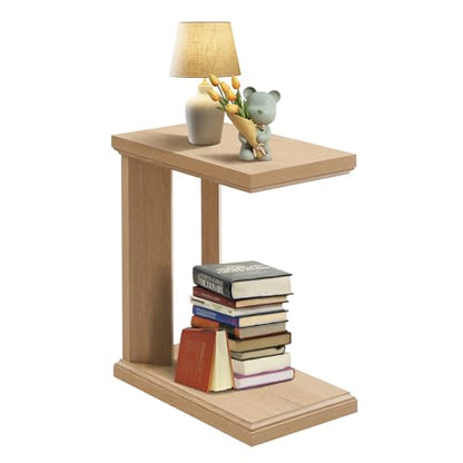 C Shaped End Table for Couch, 23.2'' High Small Side Table 2-Tier C Shaped Sofa Table for Small Narrow Spaces, Modern Nightstand for Bedroom, Living Room, Apartment, Home Office, Oak - size: 1 Pack
