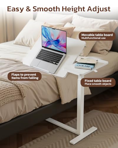 Simple Deluxe Overbed Bedside Table with Hidden Casters, Height Adjustable Desk with Tilting Top, Mobile Rolling Laptop Desk, Standing Rolling Desk Hospital Home Use, White - color: White, style: Tiltable