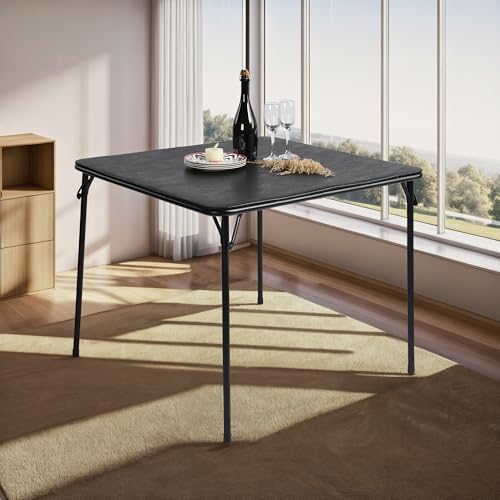 Homy Casa Portable 33.9" Square Folding Multipurpose Card Table with Padded Vinyl Top, Easy Clean Surface, Sturdy Metal Legs, Versatile Indoor/Outdoor Use, Lightweight and Space-Saving，Black