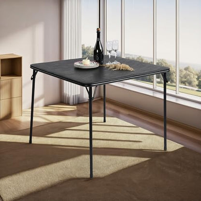 Homy Casa Portable 33.9" Square Folding Multipurpose Card Table with Padded Vinyl Top, Easy Clean Surface, Sturdy Metal Legs, Versatile Indoor/Outdoor Use, Lightweight and Space-Saving，Black