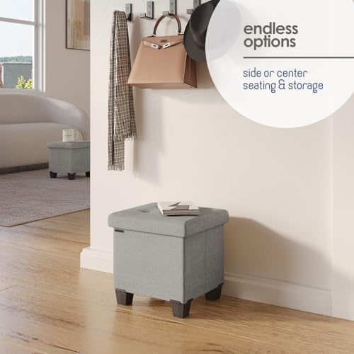 Storage Ottoman Cube with Small Bin, 15-in Square Ottoman with Storage for Living Room and Bedroom, Small Ottomans Foot Rest, Fabric Foot Stools Ottomans Max 330lbs, Light Grey - color: 01 - Light Grey