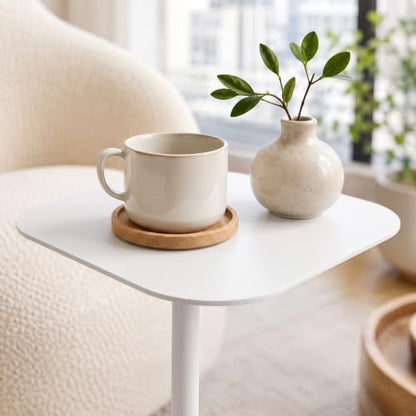 Modern Stable C Table End Table, 23.4" Tall, Medium, White | C Shaped Side Table that Slides Under Sofa, Slim Under Couch Table, Industrial Coffee Tray Table for Living Room Bedroom - color: White, size: Medium