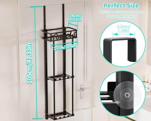 HapiRm Towel Rack Bathroom Storage - 3 Tier Over The Door & Wall Mounted Rolled Towel Racks Holder Organizer with Metal Shelf and 6 Hooks for Small Bathroom, Camper, Rv - Black (for 1.77 in Doors) - color: Black