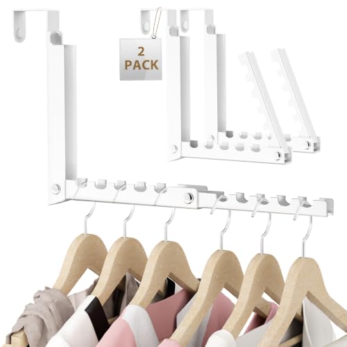 BAKON Over The Door Hooks, Small Space Double Folding Portable Over The Door Drying Rack for Laundry, Bathroom, Bedroom, Travel Storage and Drying (2Pack, White) - color: White