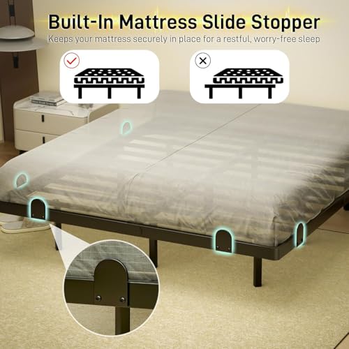 qimamo Floating Queen Bed Frame, 14 Inch Metal Platform Bed with Smart LED Lights & Charging Station, Easy Assembly, No Box Spring Needed - size: Queen (U.S. Standard), style: Floating Look 14"