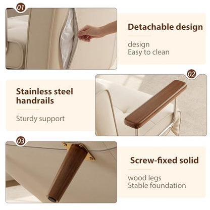 SUIYIMU Folding Chair Bed, 3-in-1 Convertible Sleeper Chair Bed, Futon Chair with 6-Level Adjustable Backrest for Guest Room Apartment Dorm, Cream Beige-Walnut - color: Walnut and Beige Color