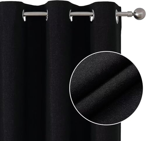 Joydeco Blackout Curtains 84 Inch Length, 1 Panel for Bedroom, Thermal Insulated Linen Black Out Curtains with Grommets (100x84) - color: Black, size: 100"W x 84"L (Pack of 1)