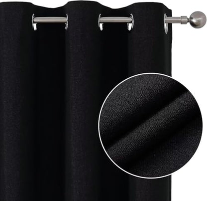 Joydeco Black Blackout Curtains 90 Inches Long, Curtains 90 Inch Length 1 Panel for Bedroom, Thermal Insulated Linen Black Out Curtains with Grommets(100x90, Black) - color: Black, size: 100"W x 90"L (Pack of 1)