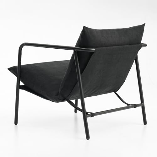 Mellow Wyn Sling Accent Chair with Arms/Casual Home Metal Framed Armchair with Plush Foam Cushions - color: Black